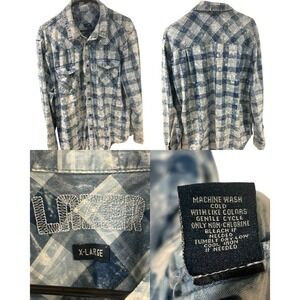 Lazer Shirt Adult X-Large Blue Canvas Acid Wash Button Up Cotton Mens